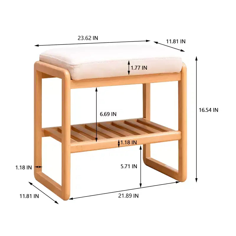 GDFStudio Broderick Beech Wood Slatted Shoe Rack, 23.63 W Upholstered Bench