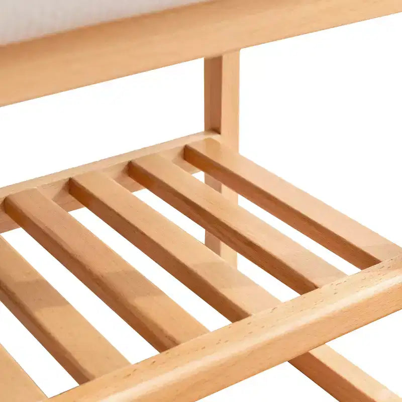 GDFStudio Broderick Beech Wood Slatted Shoe Rack, 23.63 W Upholstered Bench