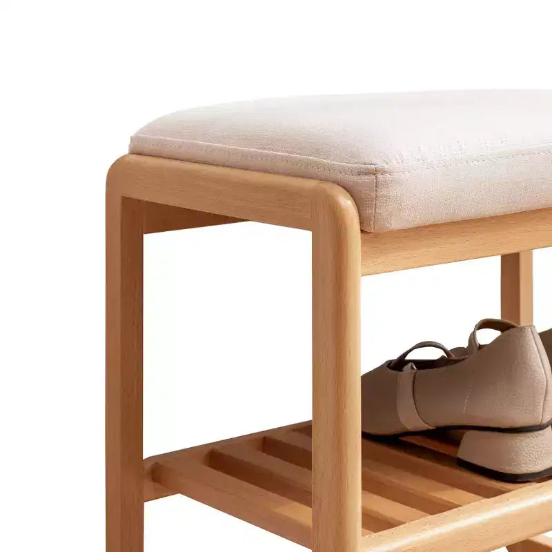 GDFStudio Broderick Beech Wood Slatted Shoe Rack, 23.63 W Upholstered Bench
