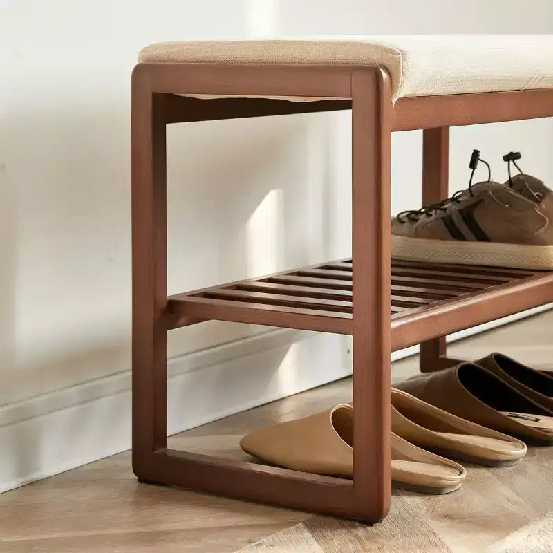 GDFStudio Broderick Beech Wood Slatted Shoe Rack, 23.63 W Upholstered Bench
