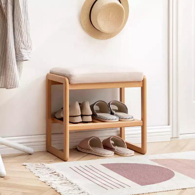 GDFStudio Broderick Beech Wood Slatted Shoe Rack, 23.63 W Upholstered Bench