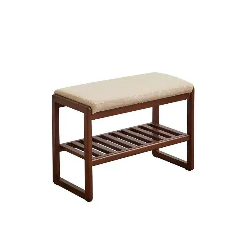 GDFStudio Broderick Beech Wood Slatted Shoe Rack, 23.63 W Upholstered Bench