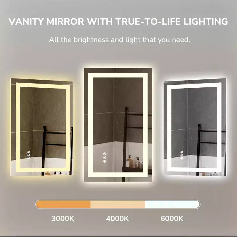 Espejo de Baño LED Antiempañamiento Regulable 3 Temperaturas de Color Montado en Pared Cristal Templado