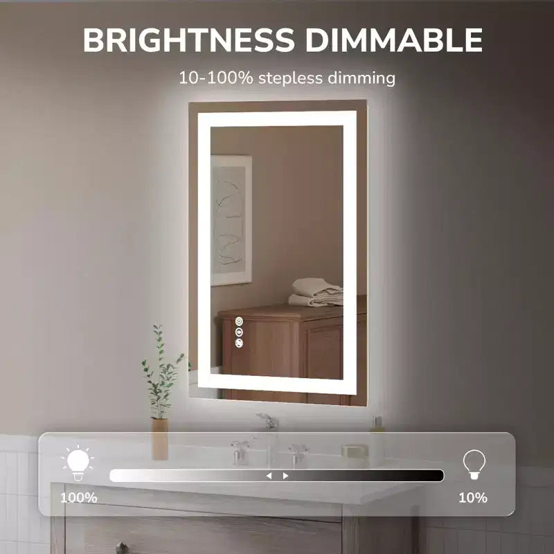 Espejo de Baño LED Antiempañamiento Regulable 3 Temperaturas de Color Montado en Pared Cristal Templado