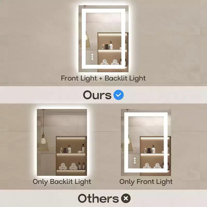 Espejo de Baño LED Antiempañamiento Regulable 3 Temperaturas de Color Montado en Pared Cristal Templado