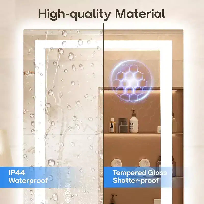 Espejo de Baño LED Antiempañamiento Regulable 3 Temperaturas de Color Montado en Pared Cristal Templado