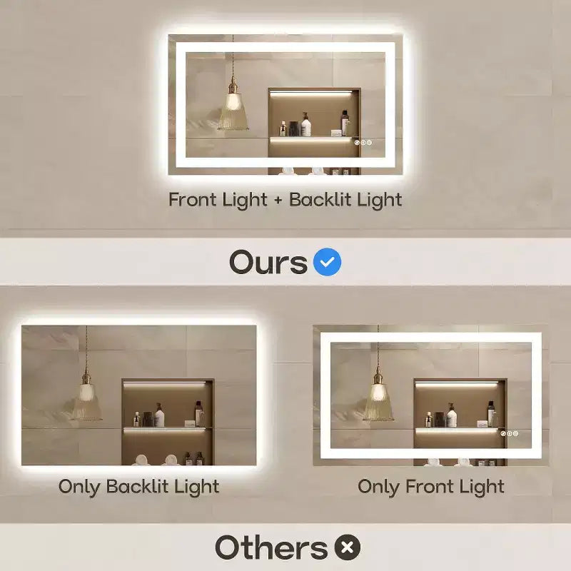 Espejo de Baño LED Antiempañamiento Regulable 3 Temperaturas de Color Montado en Pared Cristal Templado
