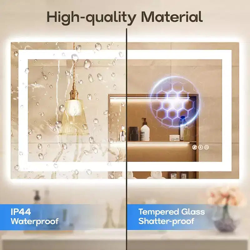 Espejo de Baño LED Antiempañamiento Regulable 3 Temperaturas de Color Montado en Pared Cristal Templado