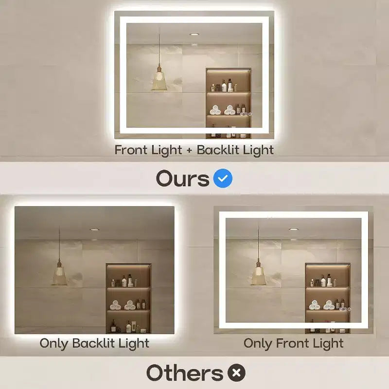 Espejo de Baño LED Antiempañamiento Regulable 3 Temperaturas de Color Montado en Pared Cristal Templado