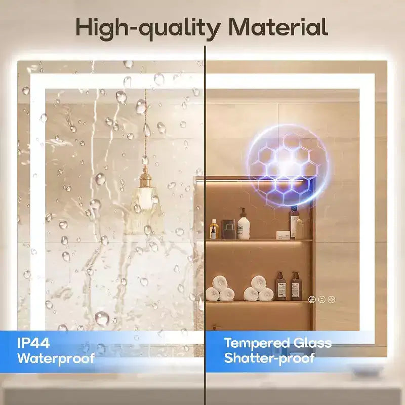 Espejo de Baño LED Antiempañamiento Regulable 3 Temperaturas de Color Montado en Pared Cristal Templado