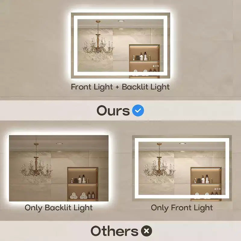 Espejo de Baño LED Antiempañamiento Regulable 3 Temperaturas de Color Montado en Pared Cristal Templado