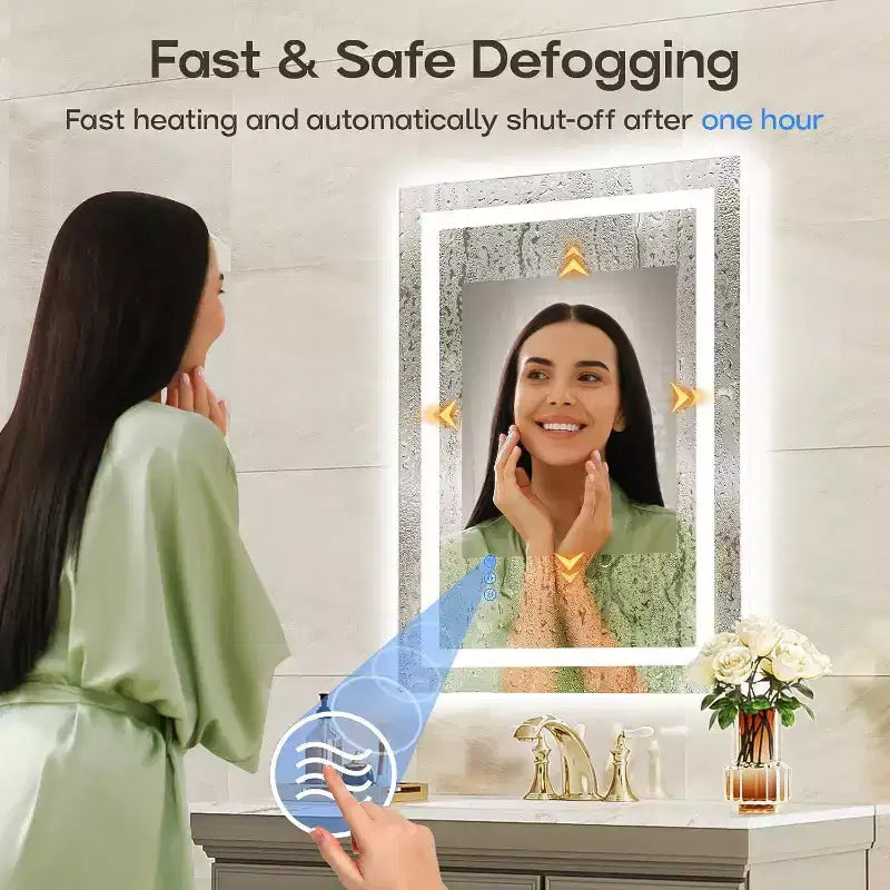 LED Mirror for Bathroom with Anti-Fog, 3 Colors Dimmable, Memory Function, Tempered Glass, ETL Listed, Wall-Mounted