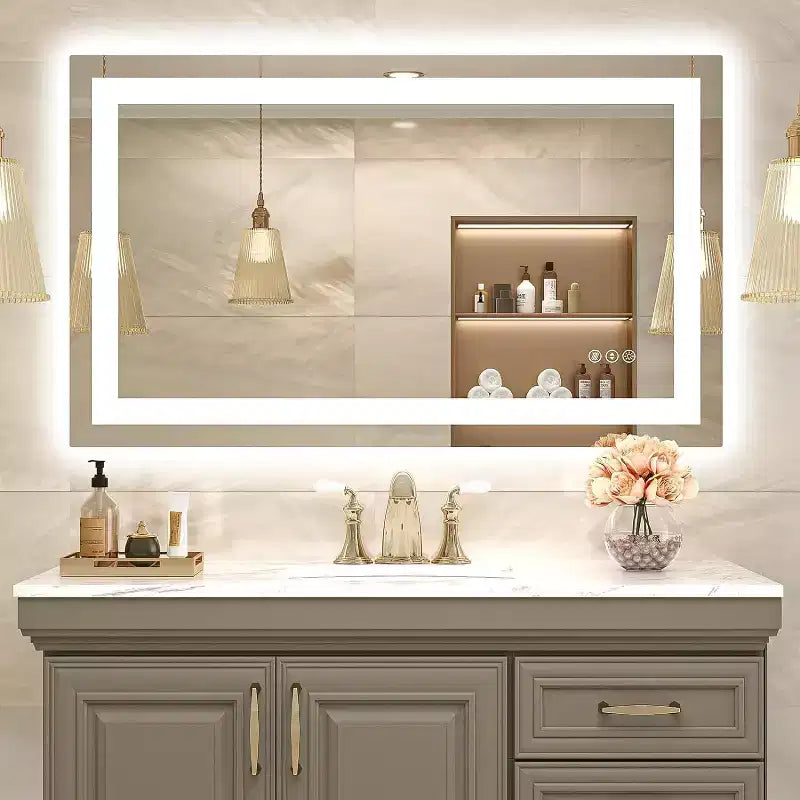 LED Mirror for Bathroom with Anti-Fog, 3 Colors Dimmable, Memory Function, Tempered Glass, ETL Listed, Wall-Mounted