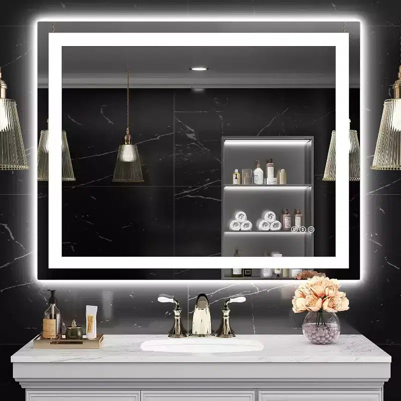 LED Mirror for Bathroom with Anti-Fog, 3 Colors Dimmable, Memory Function, Tempered Glass, ETL Listed, Wall-Mounted