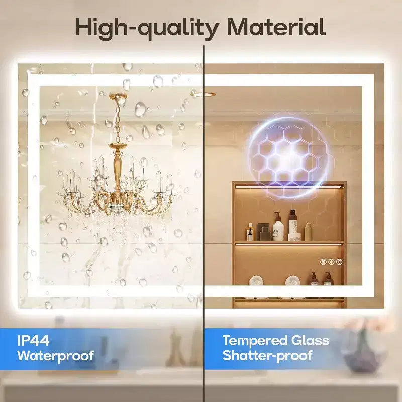 Espejo de Baño LED Antiempañamiento Regulable 3 Temperaturas de Color Montado en Pared Cristal Templado