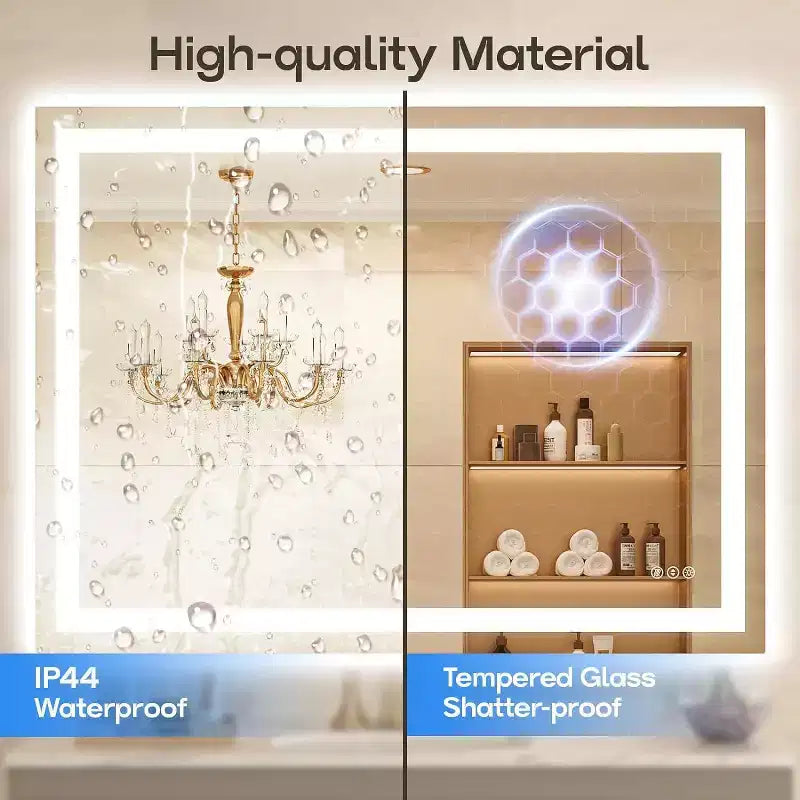 Espejo de Baño LED Antiempañamiento Regulable 3 Temperaturas de Color Montado en Pared Cristal Templado