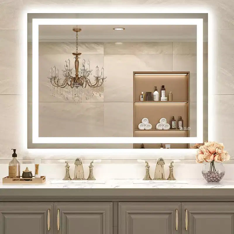 LED Mirror for Bathroom with Anti-Fog, 3 Colors Dimmable, Memory Function, Tempered Glass, ETL Listed, Wall-Mounted