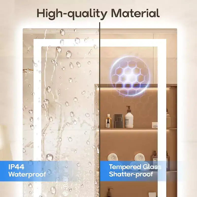 Espejo de Baño LED Antiempañamiento Regulable 3 Temperaturas de Color Montado en Pared Cristal Templado