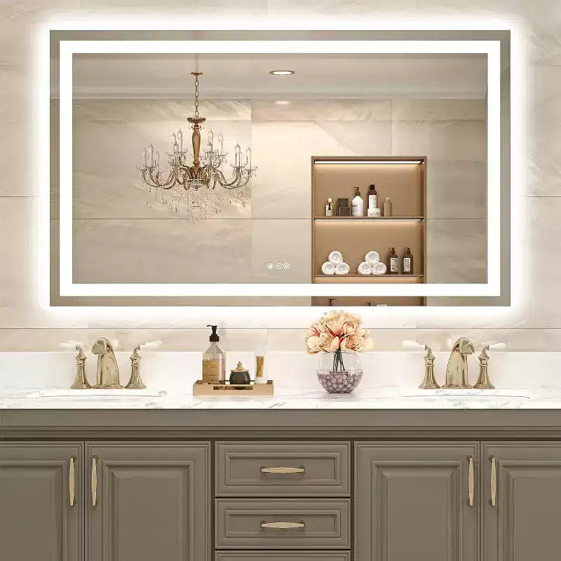 LED Mirror for Bathroom with Anti-Fog, 3 Colors Dimmable, Memory Function, Tempered Glass, ETL Listed, Wall-Mounted