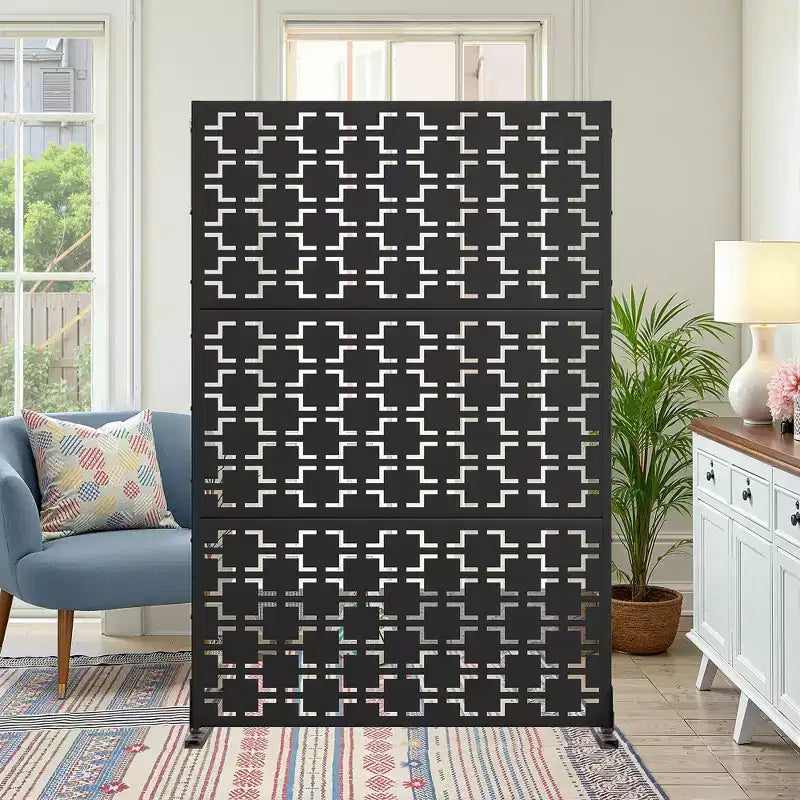 71.37x46.8x15.6 Inch Square Black Galvanized Sheet Screen - Durable Home Partition Material