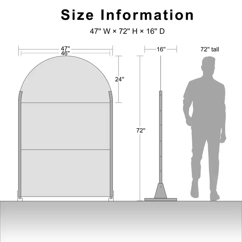 Square 01 Black Arched Galvanized Steel Screen 183x120x40cm
