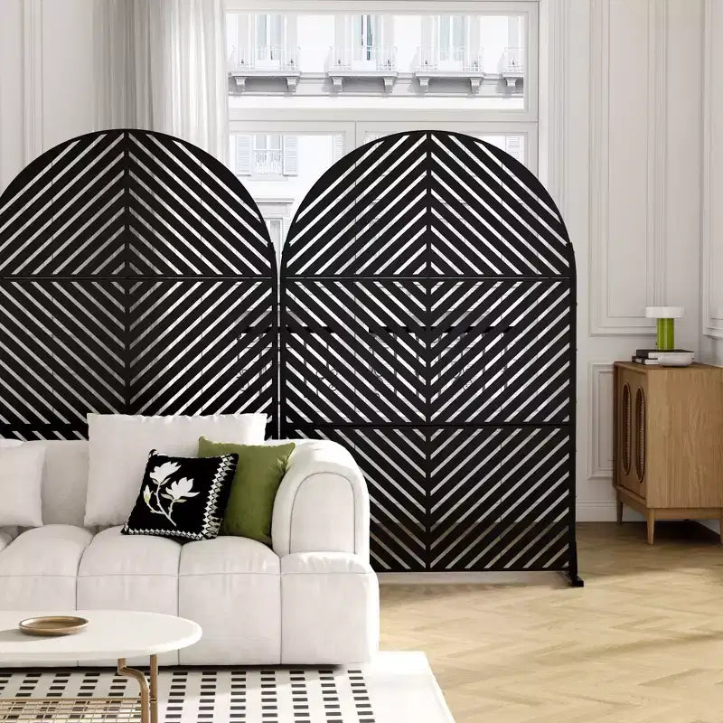 Parallel Lines 01 Black Arched Galvanized Steel Screen 183x120x40cm