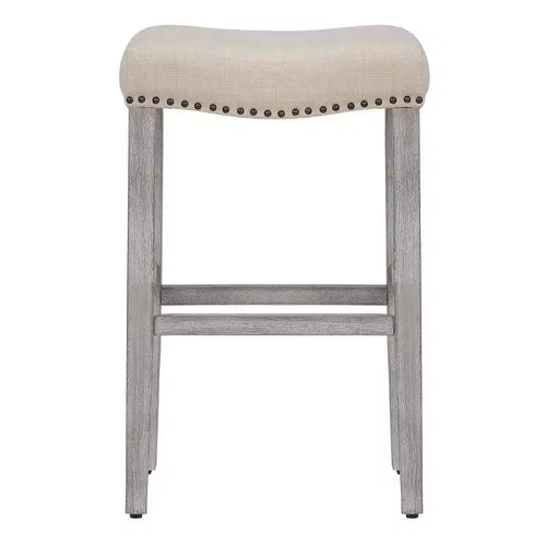 Taburete de mostrador tapizado de 29" con asiento de silla de montar y ribete de tachuelas