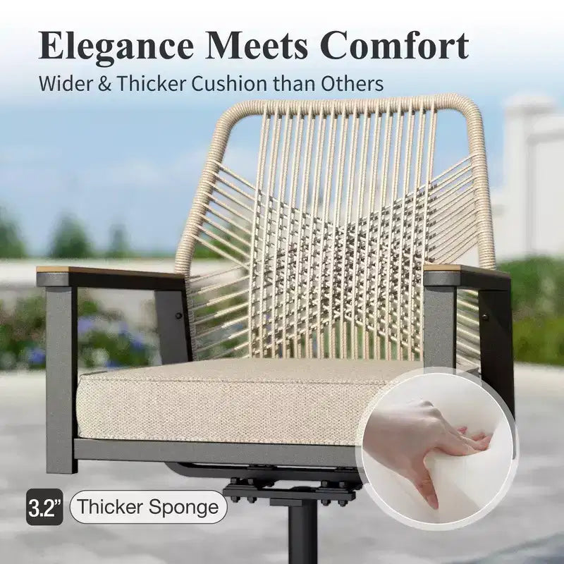Captiva Designs Ensemble de salle à manger d'extérieur 5 pièces avec table ronde à lattes en acier et chaises en rotin beiges avec coussins épais