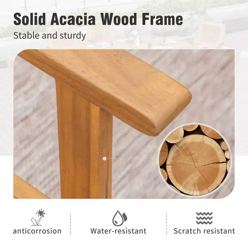 Captiva Designs Outdoor Patio Wood Dining Set with Rattan Chairs & 1 Acacia Wood Rectangular Table