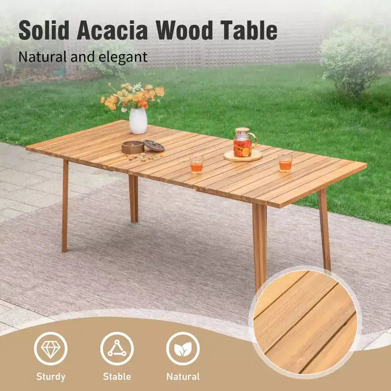 Captiva Designs Outdoor Patio Wood Dining Set with Rattan Chairs & 1 Acacia Wood Rectangular Table