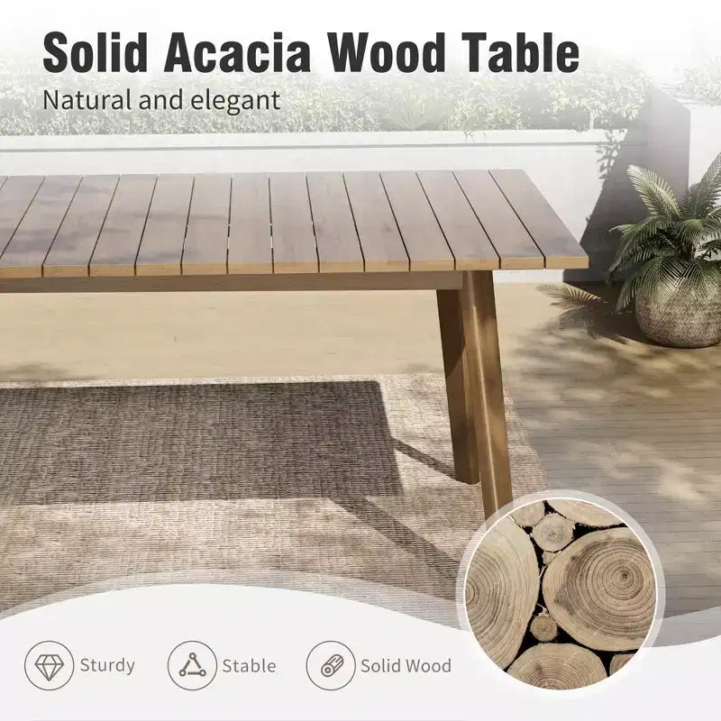 Captiva Designs Outdoor Patio Wood Dining Set with Rattan Chairs & 1 Acacia Wood Rectangular Table