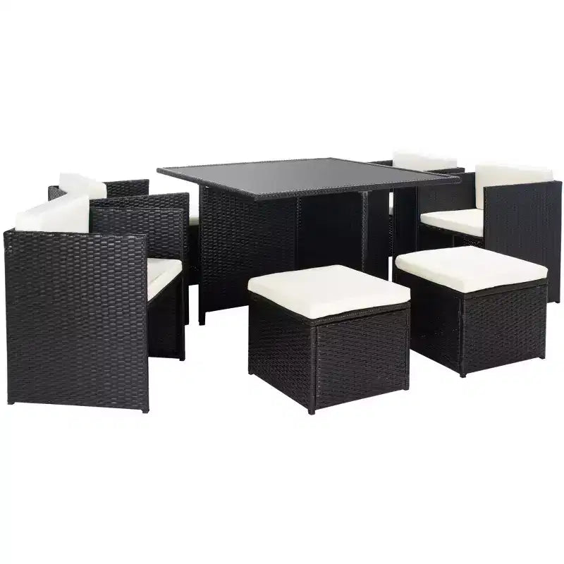 Klena 9 Piece Dining Set - Indoor/Outdoor - PAT9024 - Black/Beige - Safavieh
