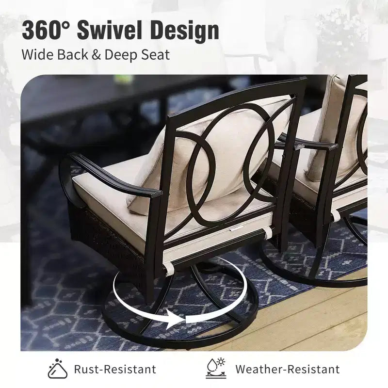 Captiva Designs Ensemble 9 Pièces Table Carrée Spacieuse à Lattes et Chaises en Métal Effet Rotin avec Coussins Épais
