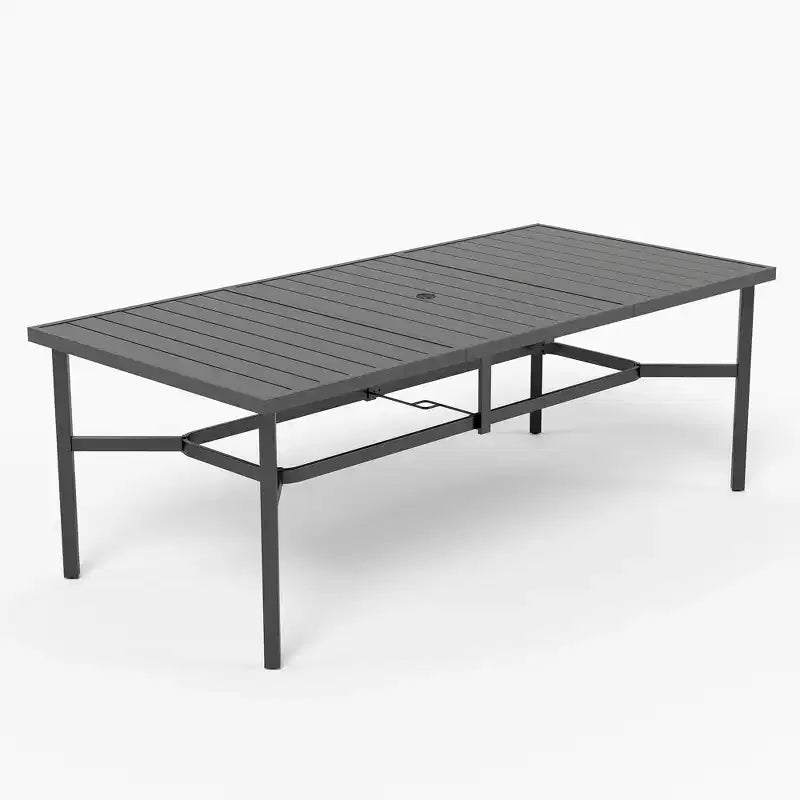 Captiva Designs 9pc Spacious Slat-top Rectangle Metal Table with Umbrella Hole & Textilene Reclining Foldable Chairs