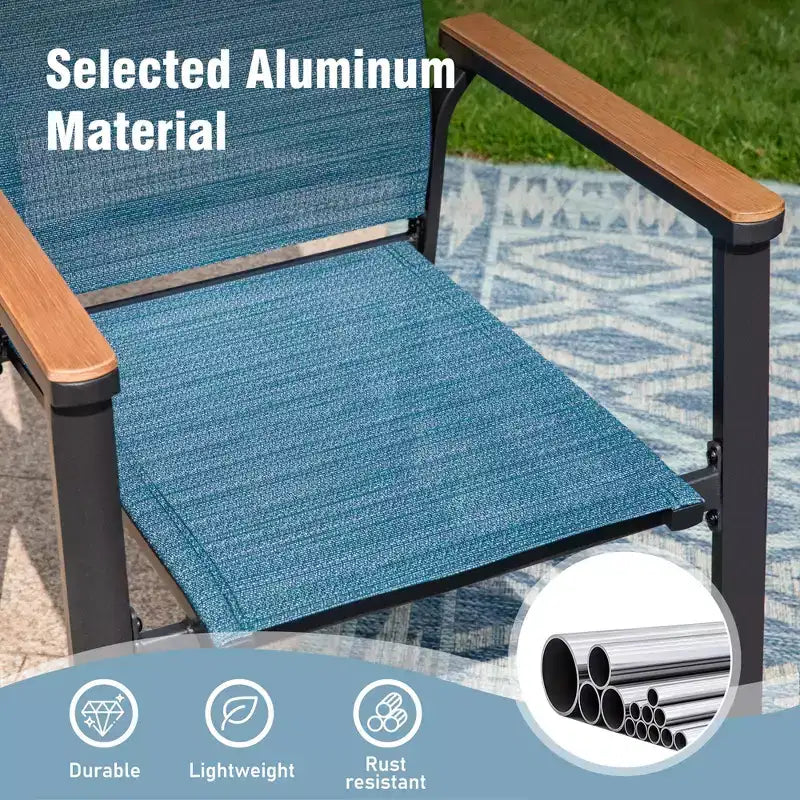 Captiva Designs 9pc Patio Slat-top Square Metal Dining Table & Stackable Textilene Aluminum Chairs
