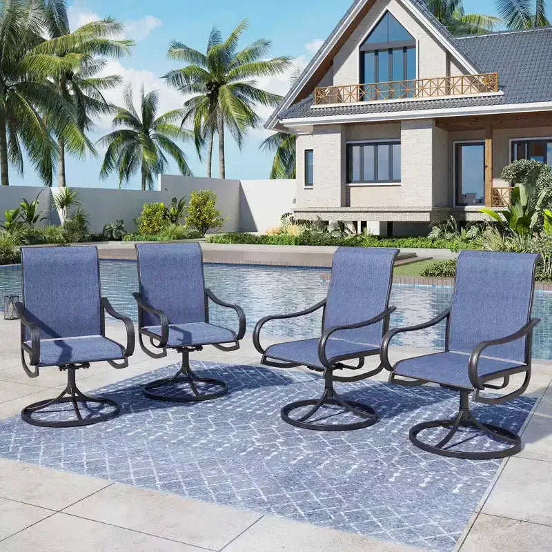 Captiva Designs 9pc Spacious Slat-top Square Metal Table with Umbrella Hole & Textilene Swivel Chairs