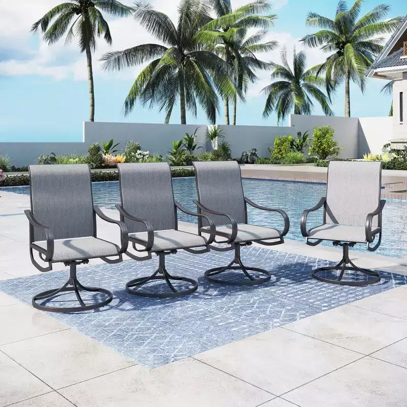 Captiva Designs 9pc Spacious Slat-top Square Metal Table with Umbrella Hole & Textilene Swivel Chairs