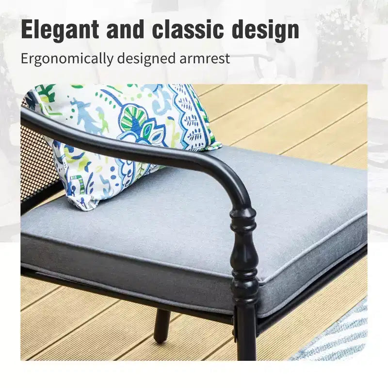 Captiva Designs 9pc Spacious Slat-top Rectangle Metal Table with Umbrella Hole & Fixed Steel Chairs with Gourd Head Armrests