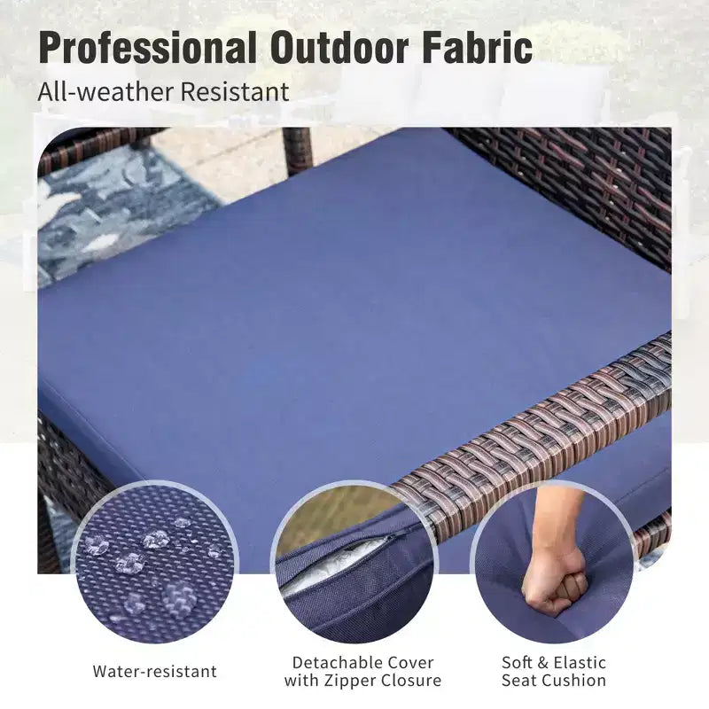 Captiva Designs – Ensemble de salle à manger 5 pièces pour patio, table à cadre en acier avec trou pour parasol et chaises en rotin avec coussins amovibles