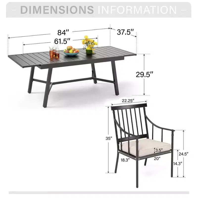 Captiva Designs 9pc Patio Slat-top Adjustable Steel Rectangle Table & Stylish Arm Chairs with Cushions