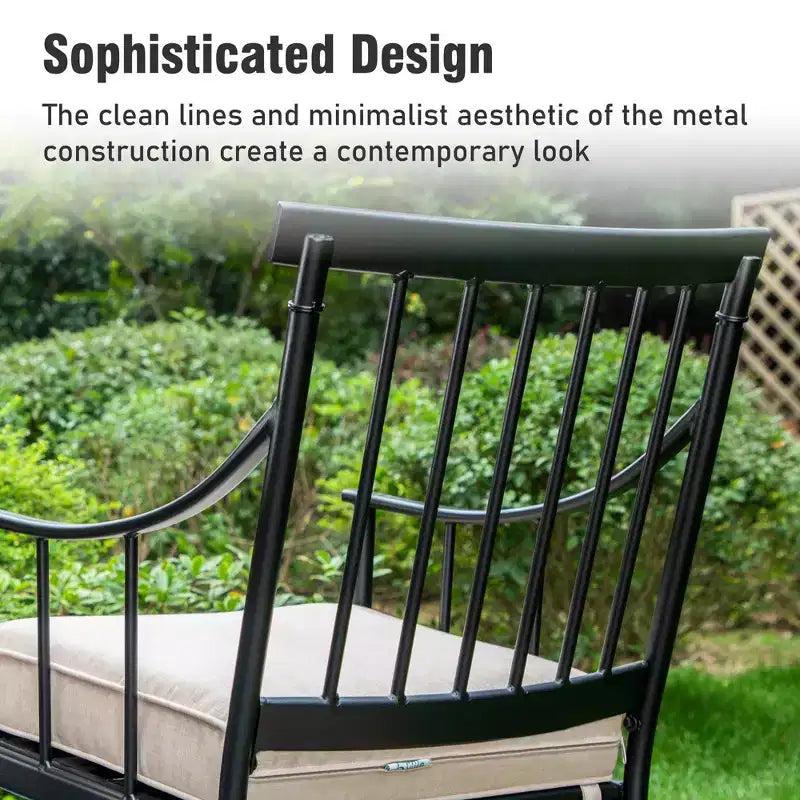 Captiva Designs 9pc Patio Slat-top Adjustable Steel Rectangle Table & Stylish Arm Chairs with Cushions