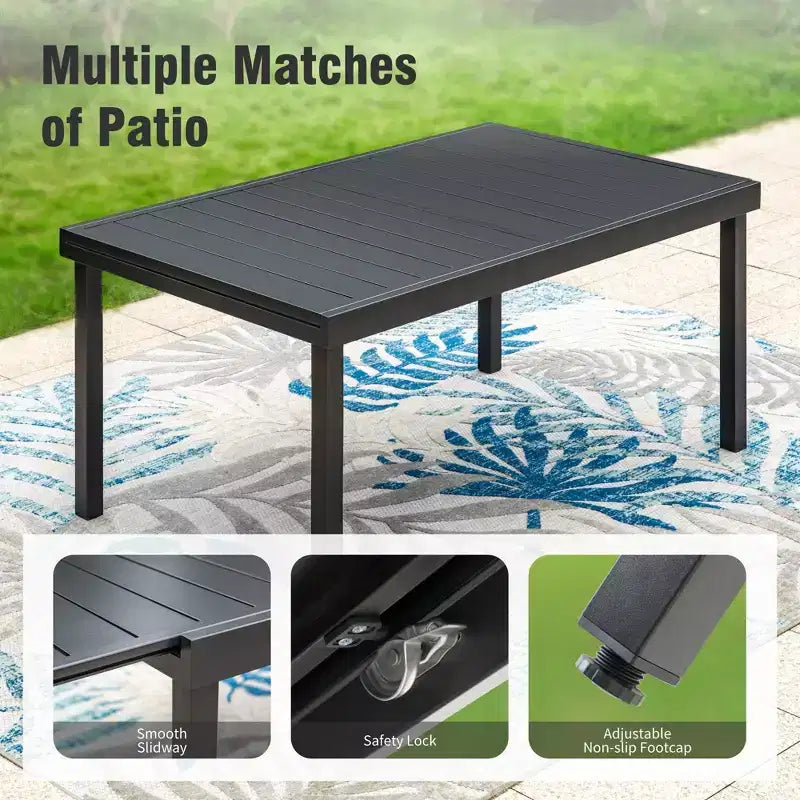 Captiva Designs 9pc Patio Dining Set with Slat-top Adjustable Steel Rectangle Table & Padded Textilene Swivel Chairs