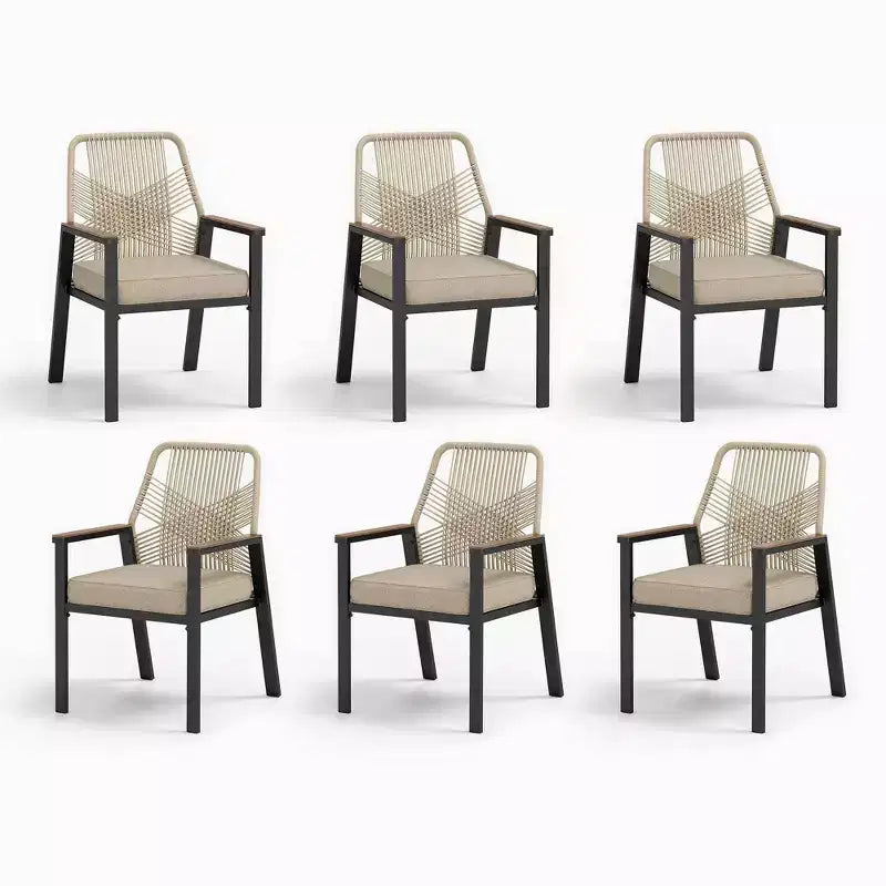 Captiva Designs 7pc Patio Dining Slat-top Steel Table & Beige Rattan Chairs with Cushions