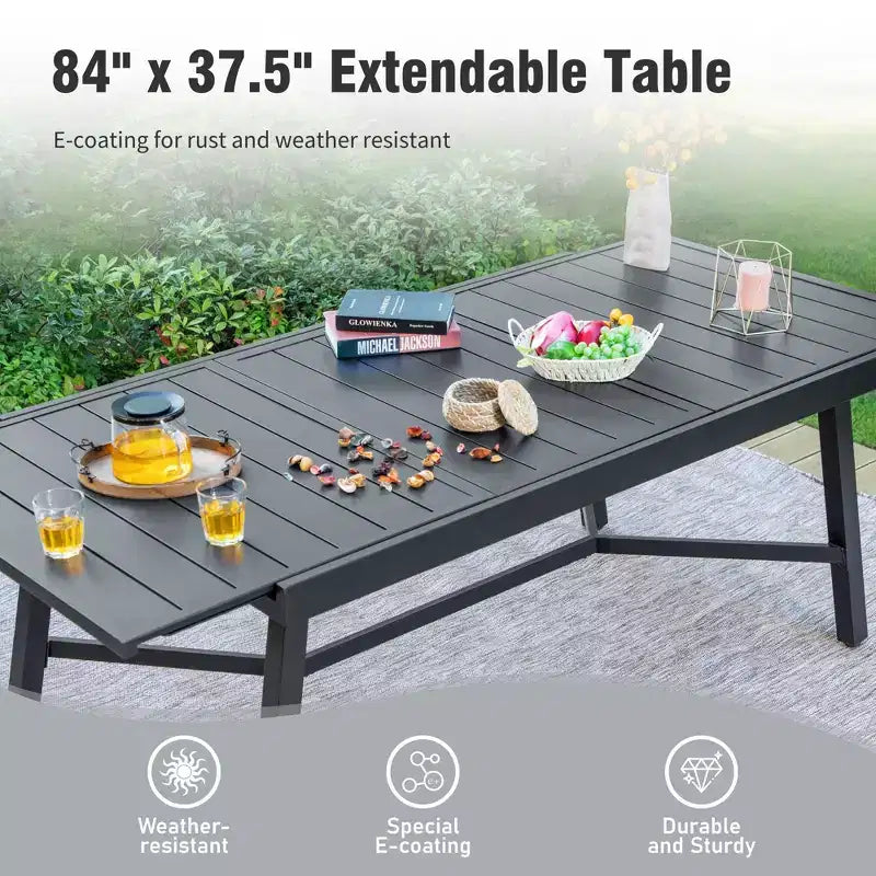 Captiva Designs 7pc Patio Dining Set with Slat-top Rectangle Table & Sling Foldable Chair
