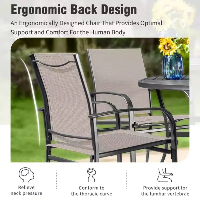 Captiva Designs 7pc Patio Dining Set with Slat-top Rectangle Table & Sling Fixed Chairs