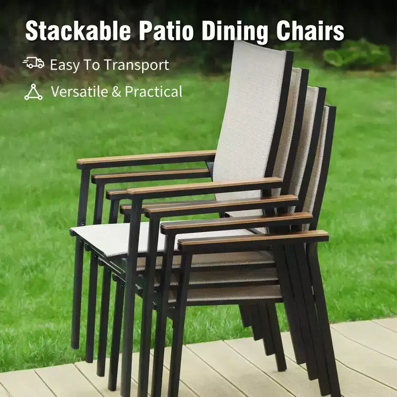 Ensemble de salle à manger d'extérieur 7 pièces Captiva Designs avec table rectangulaire en acier et chaises en textilène à cadre en aluminium