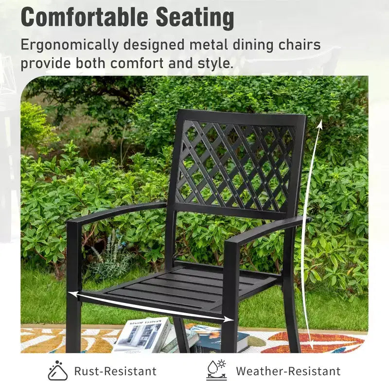 Captiva Designs 7pc Patio Dining Set with Slat-top Rectangle Table & Metal Stackable Chairs