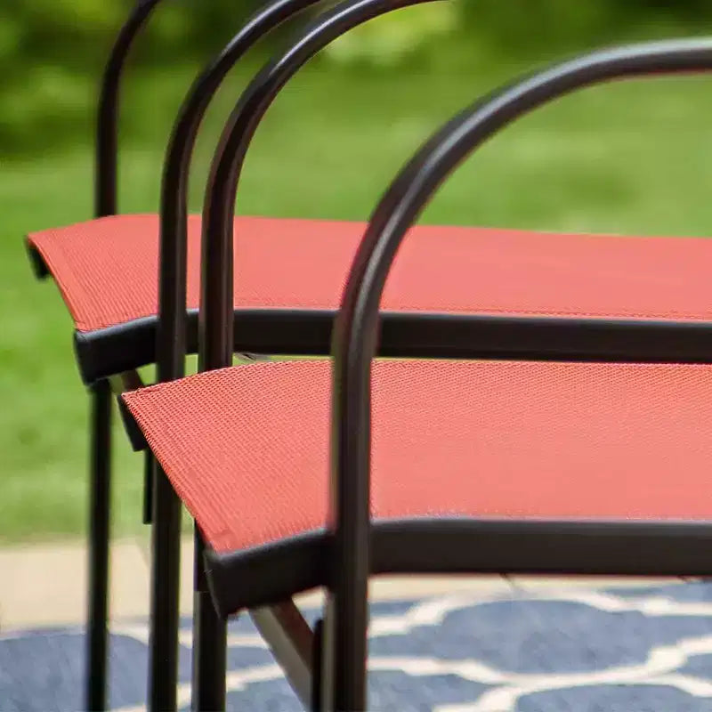 Captiva Designs 7pc Outdoor Patio Wood-look Slatted Top Steel Dining Table & Sling Fixed Chairs