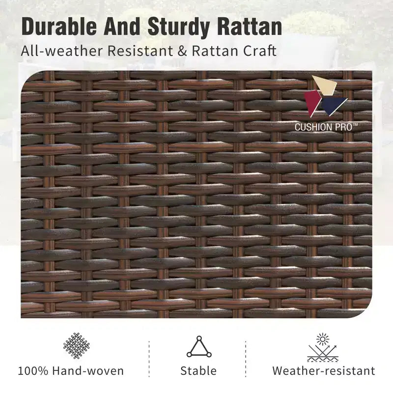 Captiva Designs 7pc Patio Slatted Top Steel Dining Table with Umbrella Hole & Cushioned Armrest Rattan Chairs