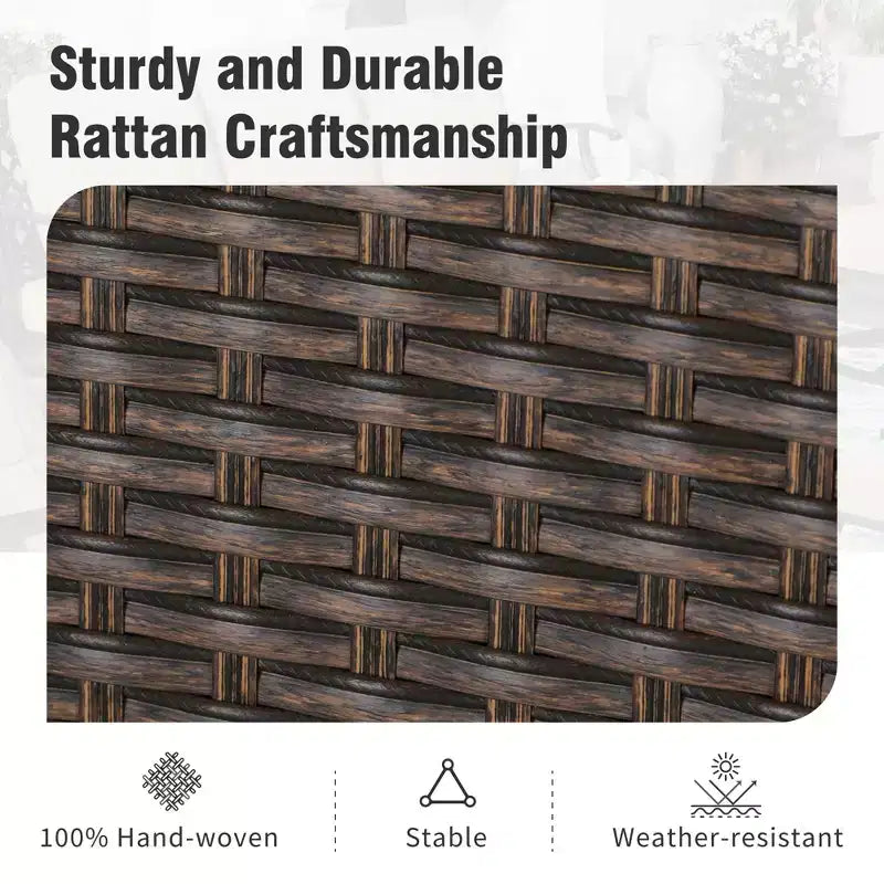 Captiva Designs 7pc Patio Slatted Top Steel Dining Table with Umbrella Hole & Cushioned Armrest Rattan Chairs